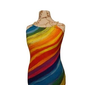 Rainbow Maxi Dress Sleeveless -Cotton blend Colorful Summer Beach Cover Up‎ #92C